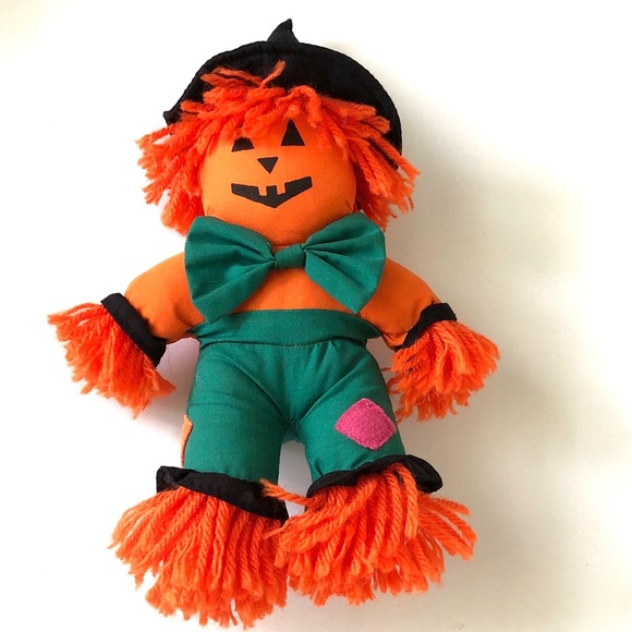 Other - Kids Orange Halloween Pumpkin Scarecrow Plush Toy with Green Outfit